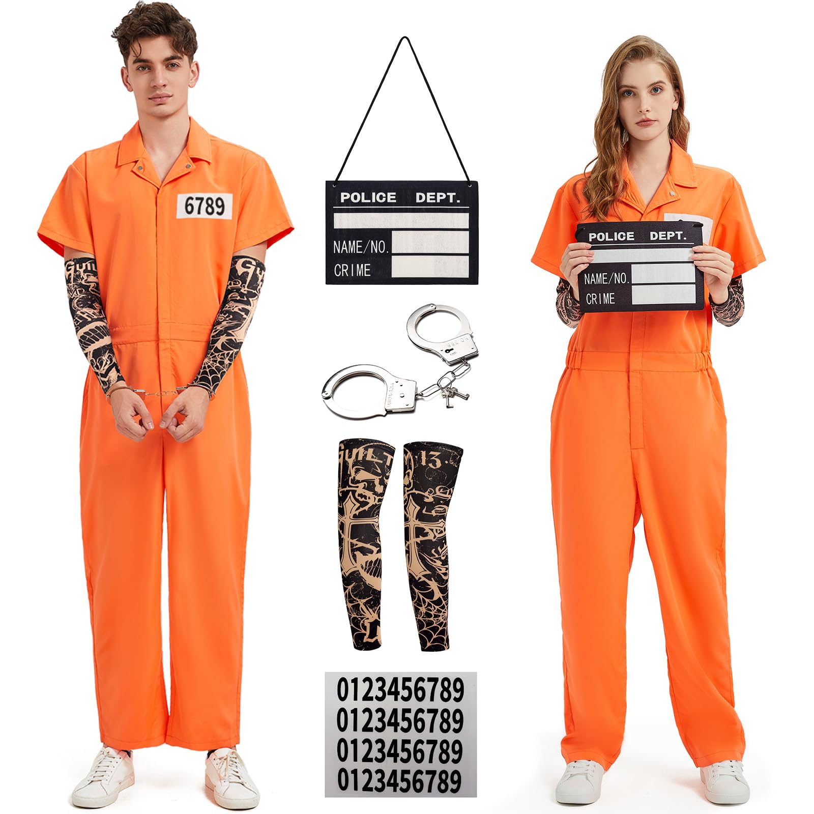 Men Prisoner Jumpsuit Orange Prison Costume Jail Inmate Halloween