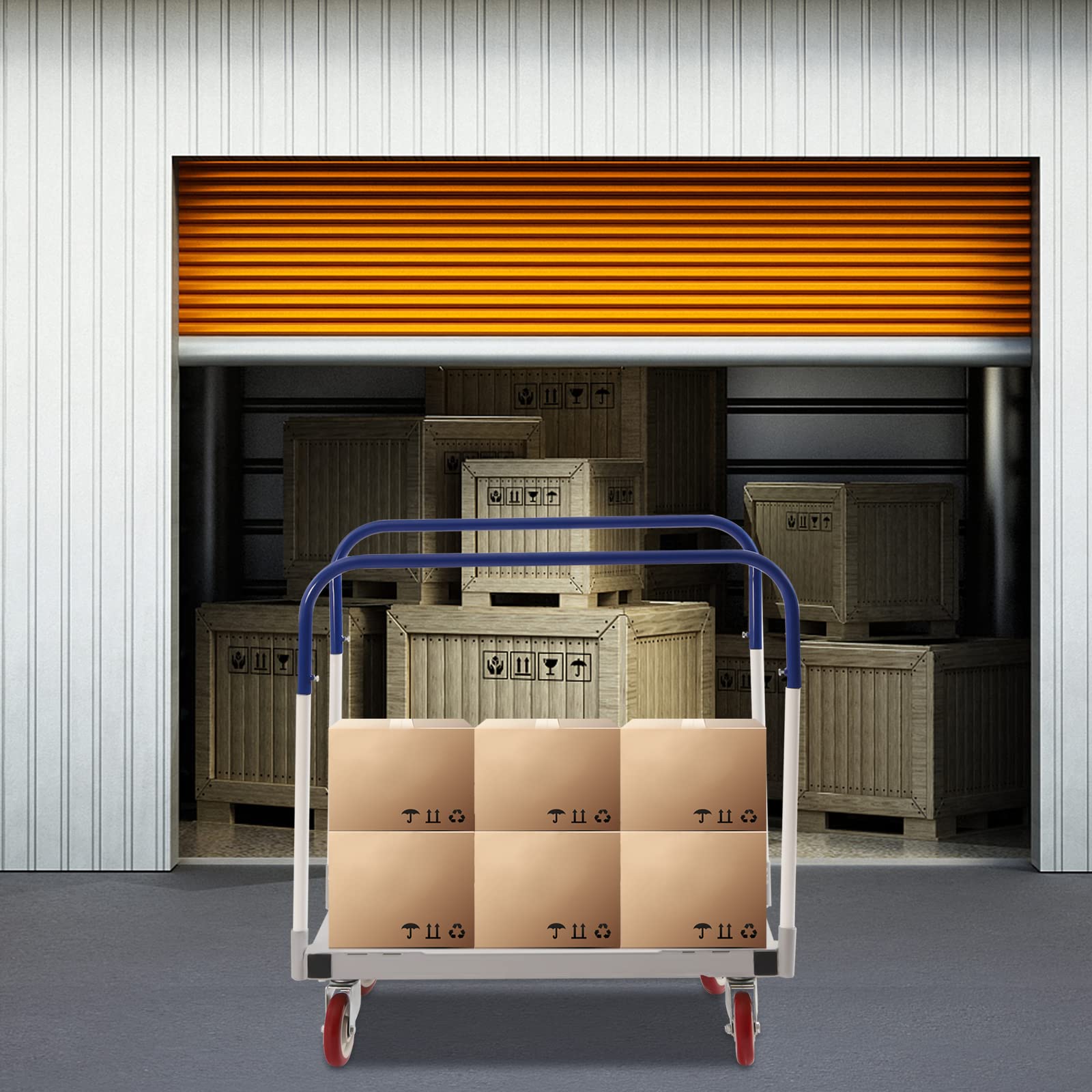 1500 Lb Panel Trolley, Silver with Steel Frame, 35 X 20 X 35 Inches, Four 5-Inch Pp Silent Casters with Handrail Bars, for Factory Warehouses, Garages, Basements and Workshops