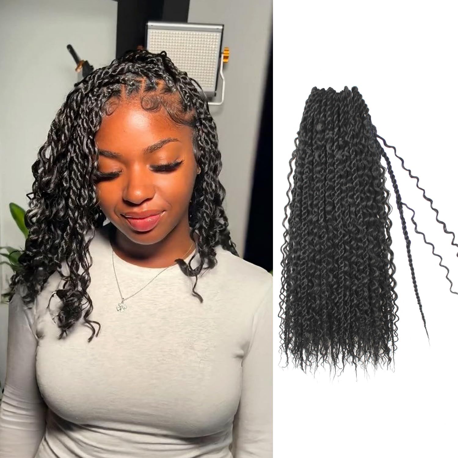 Boho Island Twist Crochet Hair 14 inch Senegalese Twist Crochet Hair with Soft Curly Ends 8 Packs Pre-looped Bohemian Goddess Twist Synthetic Braids