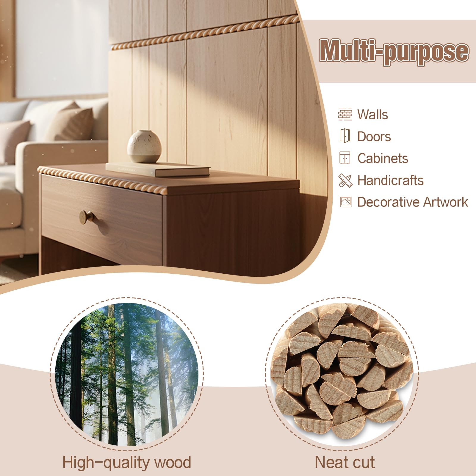 Ebrima 24 Pcs Wood Trim Molding, Unfinished Decorative Trim, 15.75”L x 0..55” W, Edge Wooden Moulding & Trims for DIY Wall Cabinet Shelves Decor Crafts (WD-02)