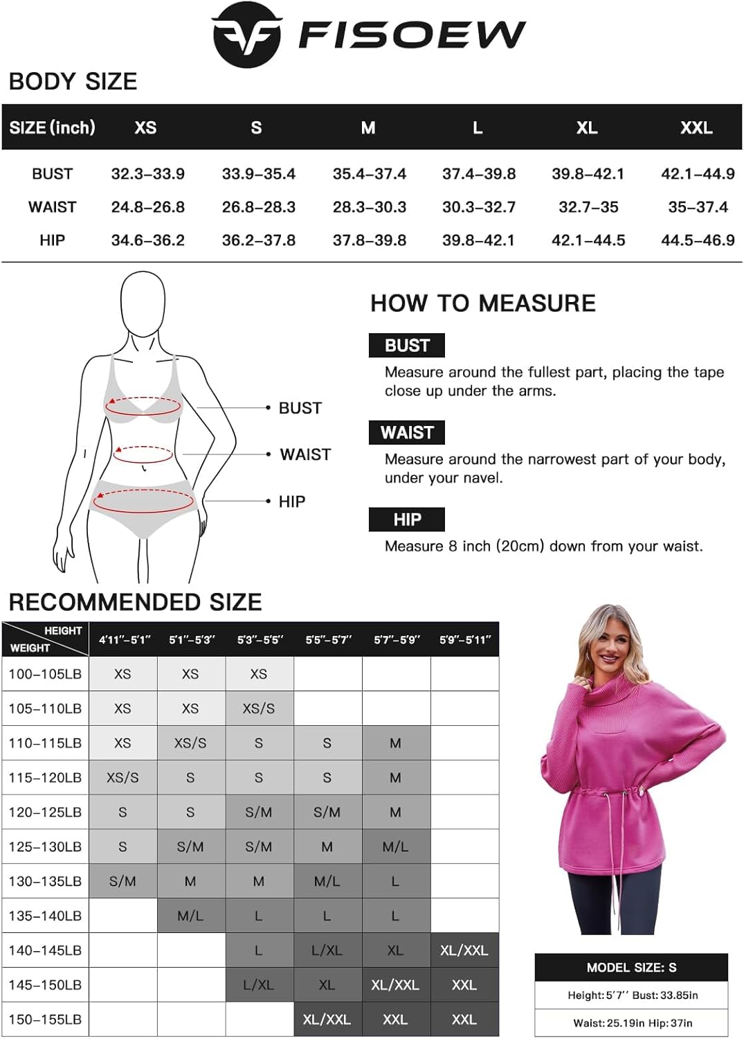 Fisoew Women's Turtleneck Sweatshirts Fleece Drawstring Waist Casual Long Sleeve Pullover Sweater Side Slit Tunic Tops - Image 6