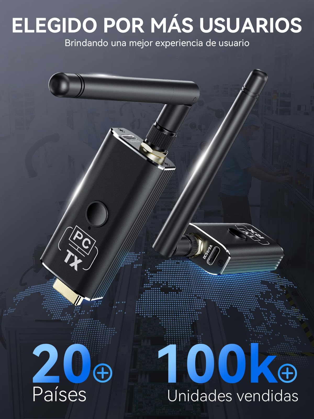 Kit de Transmisor y Receptor HDMI Inalámbrico Moman, 1 Transmisor + 4 Receptores, Entrada 4K a Salida HD 1080P para Video y Audio, 150 m Portátil Plug & Play para PC/Proyector/TV Box/Portátil