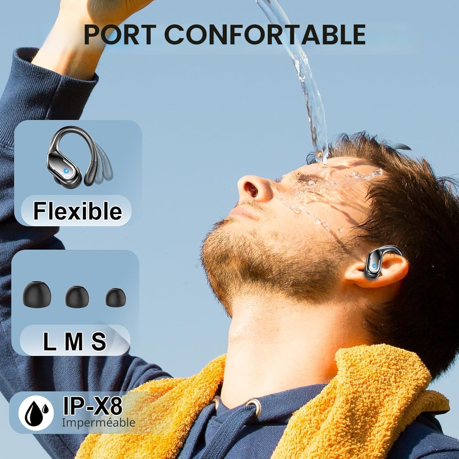 Ecouteurs Bluetooth 5.4 sans Fil Sport, 75Hrs Oreillette sans Fil avec 3D HiFi Stéréo, 4 ENC Réduction de Bruit Mics, IP7 Etanche, USB-C Charge Rapide Casque Running, Écran LED Earbuds Android iOS