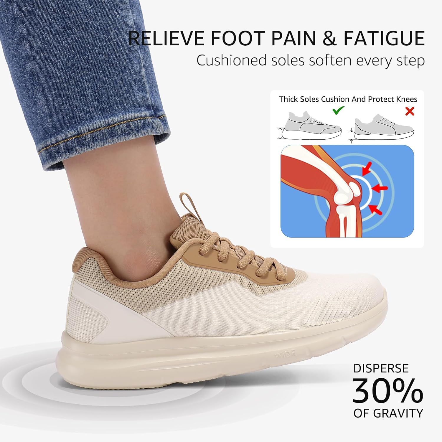 STQ Wide Toe Box Shoes Women Orthopedic Sneakers Extra Wide Width for Plantar Fasciitis Bunions Walking Tennis Running Gym Shoes Arch Support Lace Up Beige Brown - Image 5