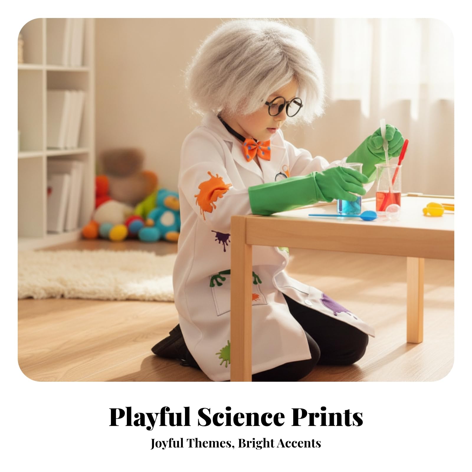 Wissenschaftler Kostüm set mit Buntem Laborkittel Und Perücke für Karneval Verkleidung mit Fliege Und Brille für Rollenspiele Und Mottopartys für Schulaufführungen Und Bühnenshows