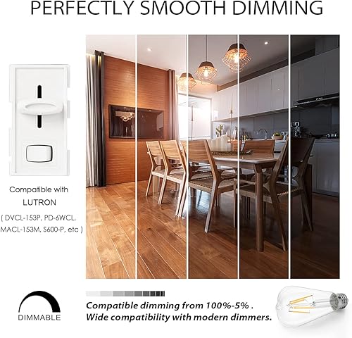 Miniatura 8 de LVWIT Bombilla Edison vintage ST21 de filamento LED de 8 W (equivalente a 60 vatios), regulable 2500 K (brillo ámbar), blanco cálido, base media