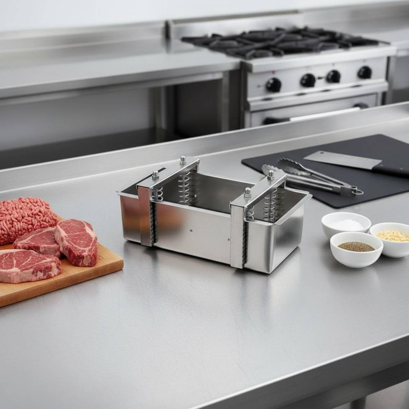 Stampo per Carne in Acciaio Inox Solido Pressa Regolabile Meccanica Utensile Cucina Multifunzione Tagli di Carne E Salumi Adatto a Cucine Domestiche, 2.5KG, Fixed Bottom