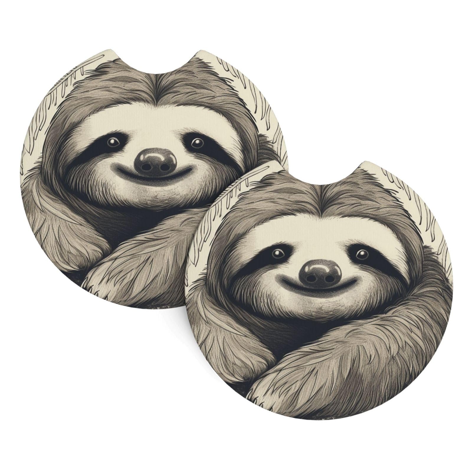 2PCS Car Coaster for Cup Holders Universal Auto Cup Mat Sloth My Spirit Animal Cup Coaster Pad 2.7" Waterproof Neoprene Non-Slip Cup Holder Coasters Car Interior Accessories for Women Men