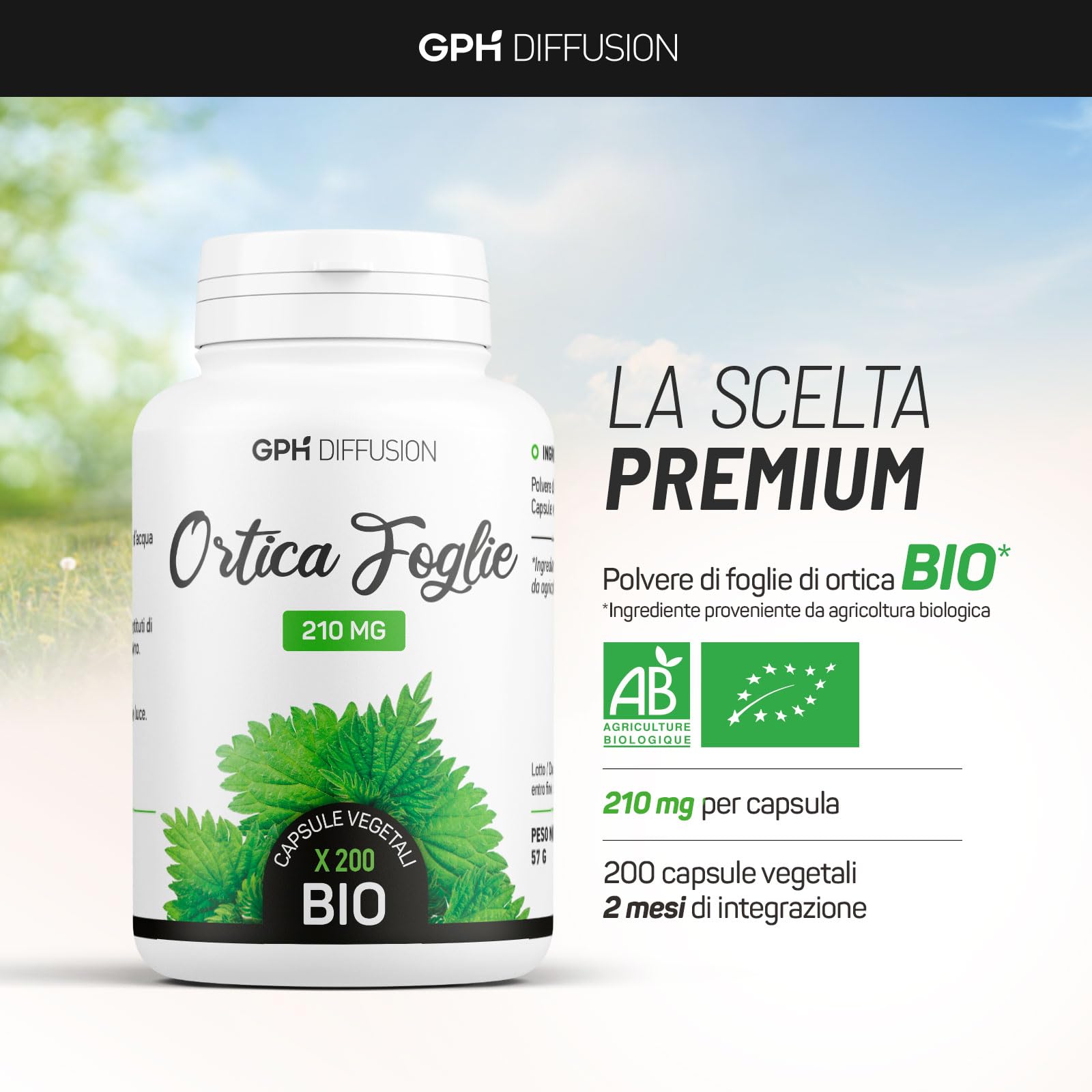 Ortica Bio - Urtica dioica - 210mg - 200 capsule vegetali