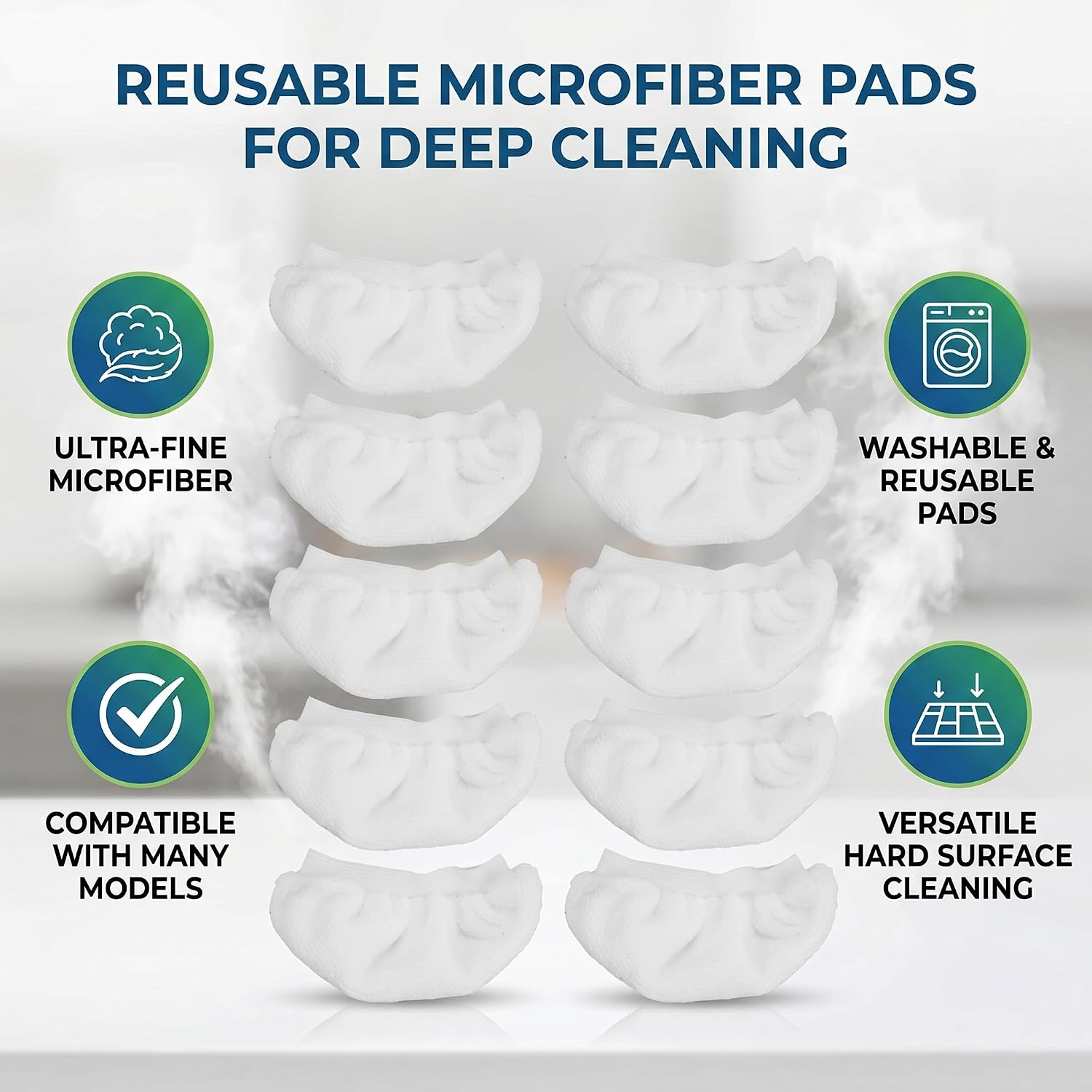 AYNEFY Steam Cleaner Pads Replacement 10Pcs Steam Cleaner Microfiber Cloths Washable Reusable Pads Attachment Accessories Microfiber Cover for Wood Floors Tiles Pile image 2