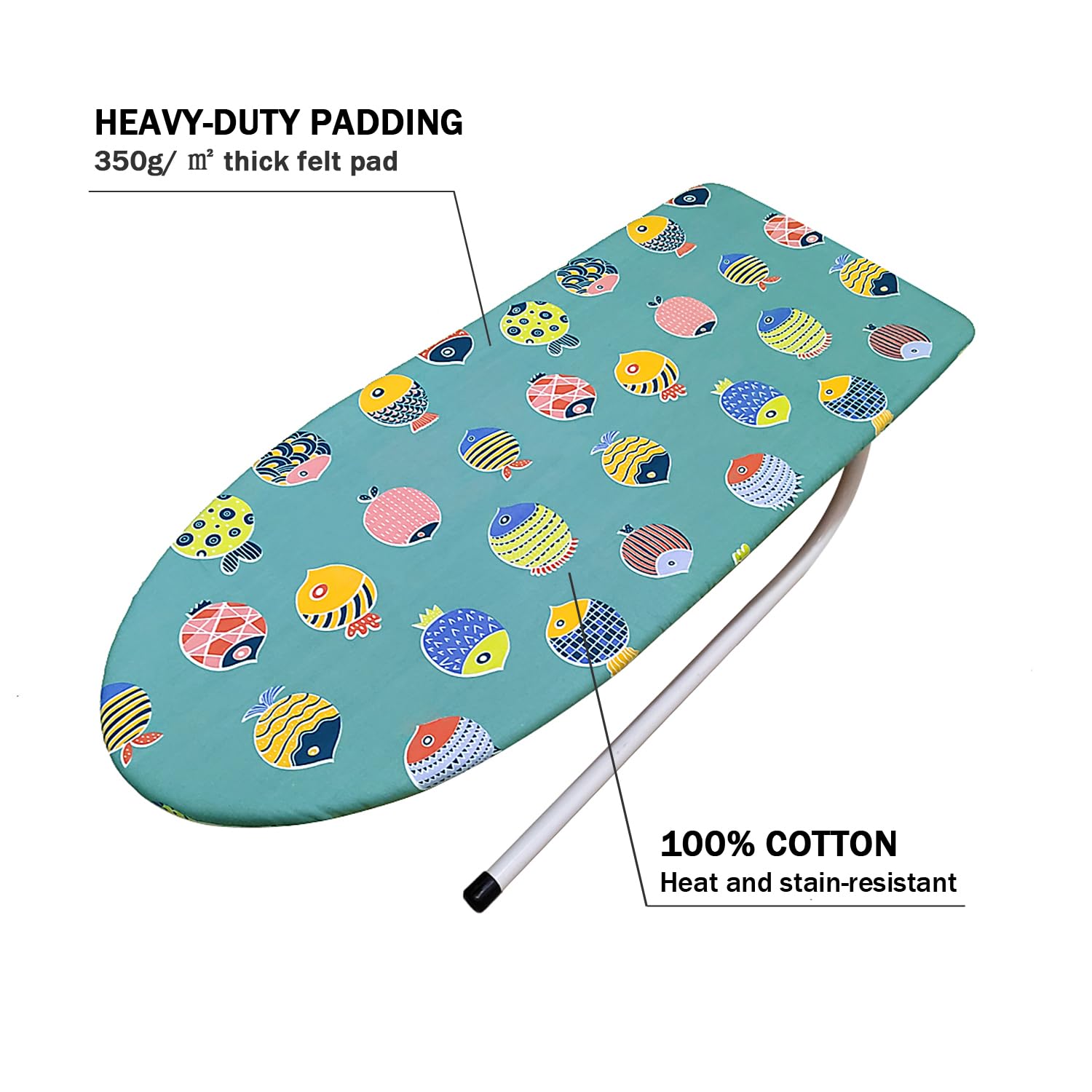 Funda y almohadilla para tabla de planchar pequeña de 12.5 x 30 pulgadas, 3 pares de correas de cierre de velcro, bordes elásticos, funda para tabla de planchar de 2 capas con acolchado grueso