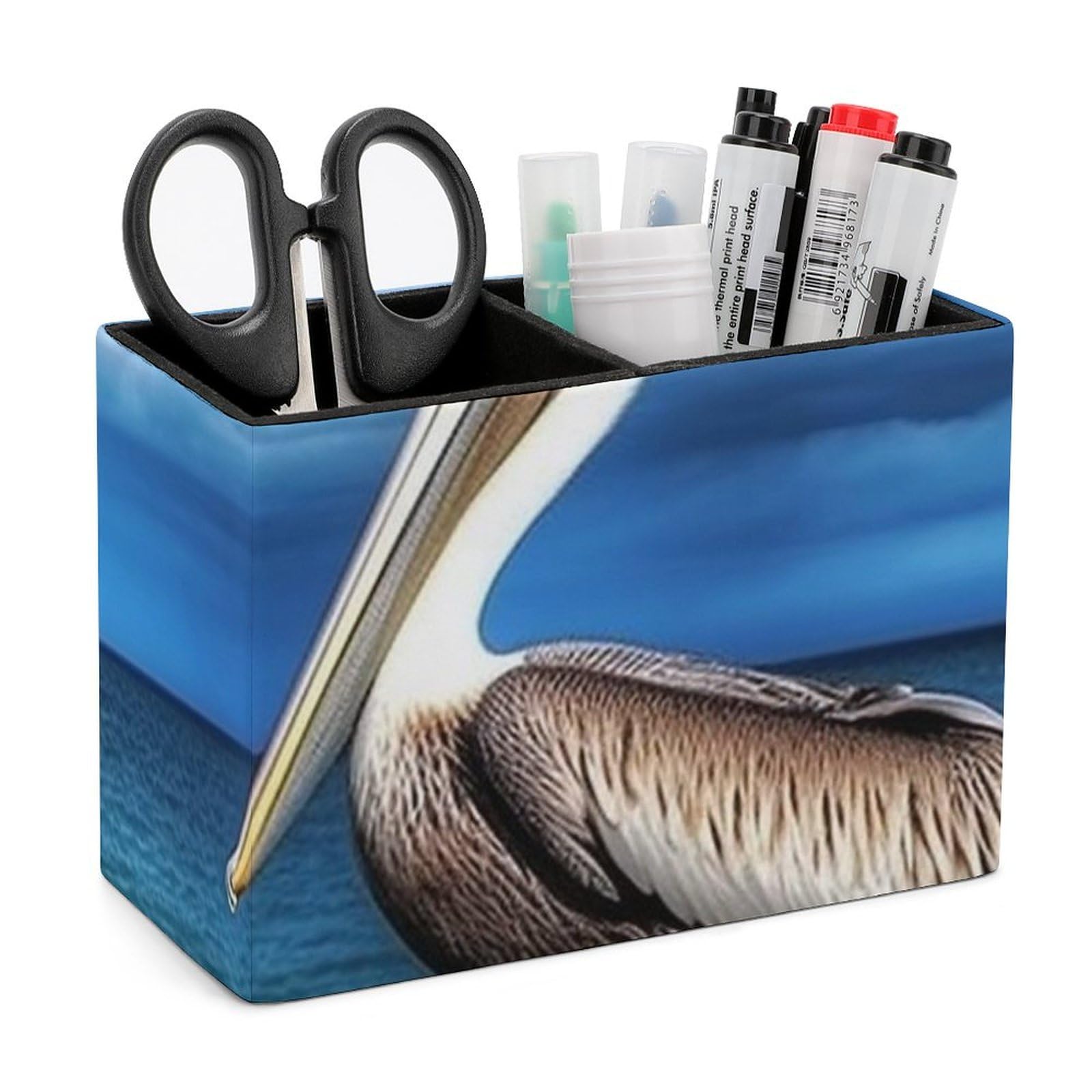 Famame Birds & Butterfly Tree Leather Pencil Holder - 2 Compartment Desk Organizer For Pens & Makeup Brushes