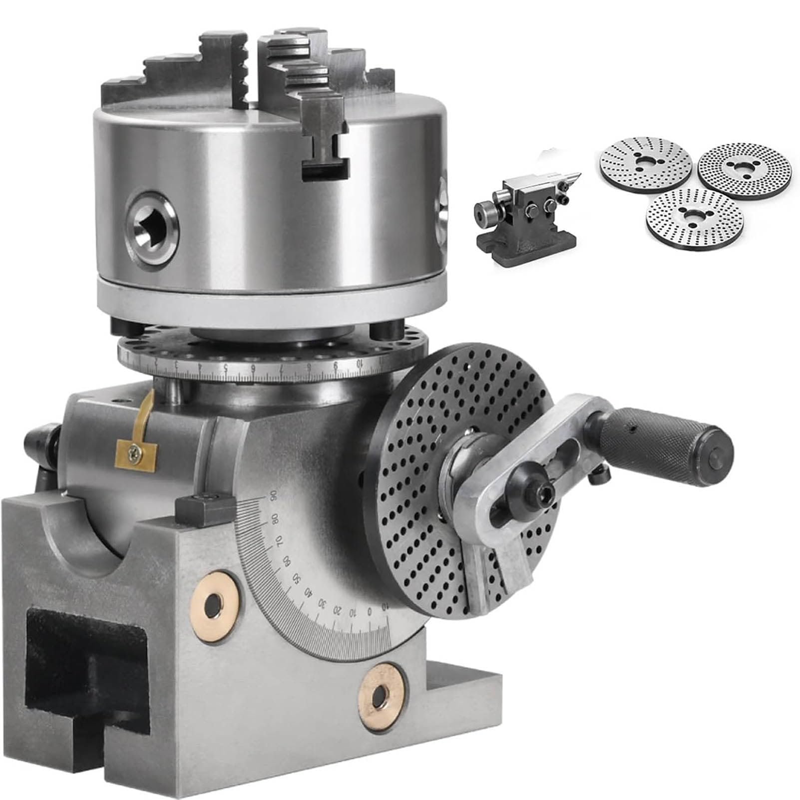 LJLYYDS Heavy Duty 3 Jaw Dividing Head Set for Milling,Precision Semi Universal Dividing Head,100/125/160 Chuck+tailstock,Scale Resetting for Milling Grinding Drilling Machine 4inch