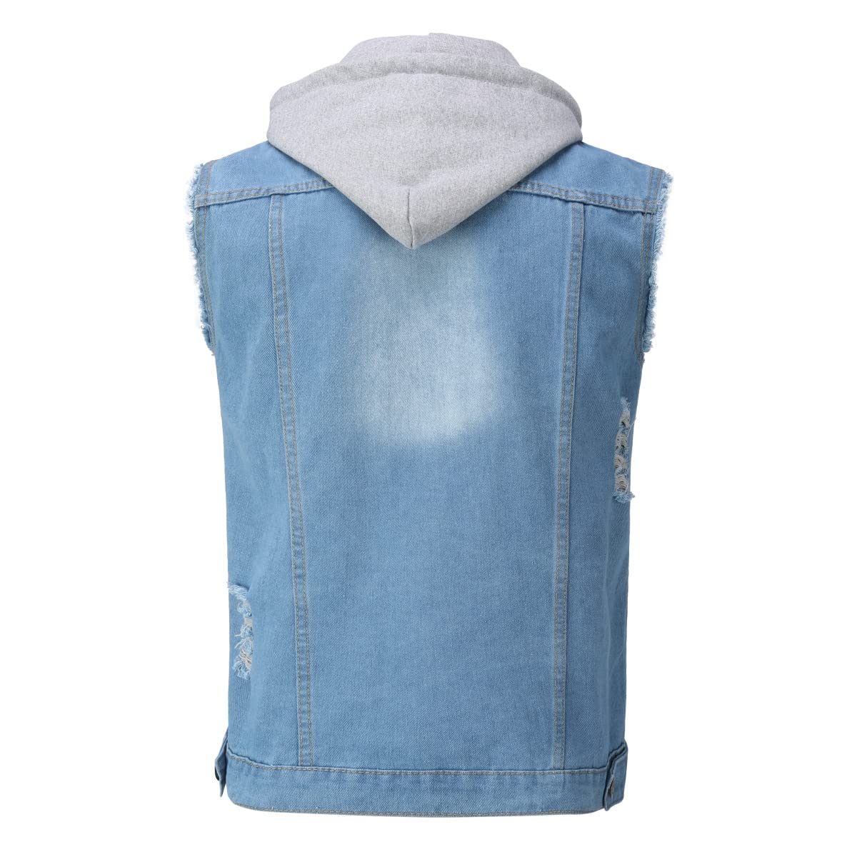 YOUTHUP Gilet Homme en Jeans à Capuche Amovible, Gilet en jeans Vintage déchiré Biker Gilet, Veste en Jean Homme Sans Manches, Gilet Jean Cowboy