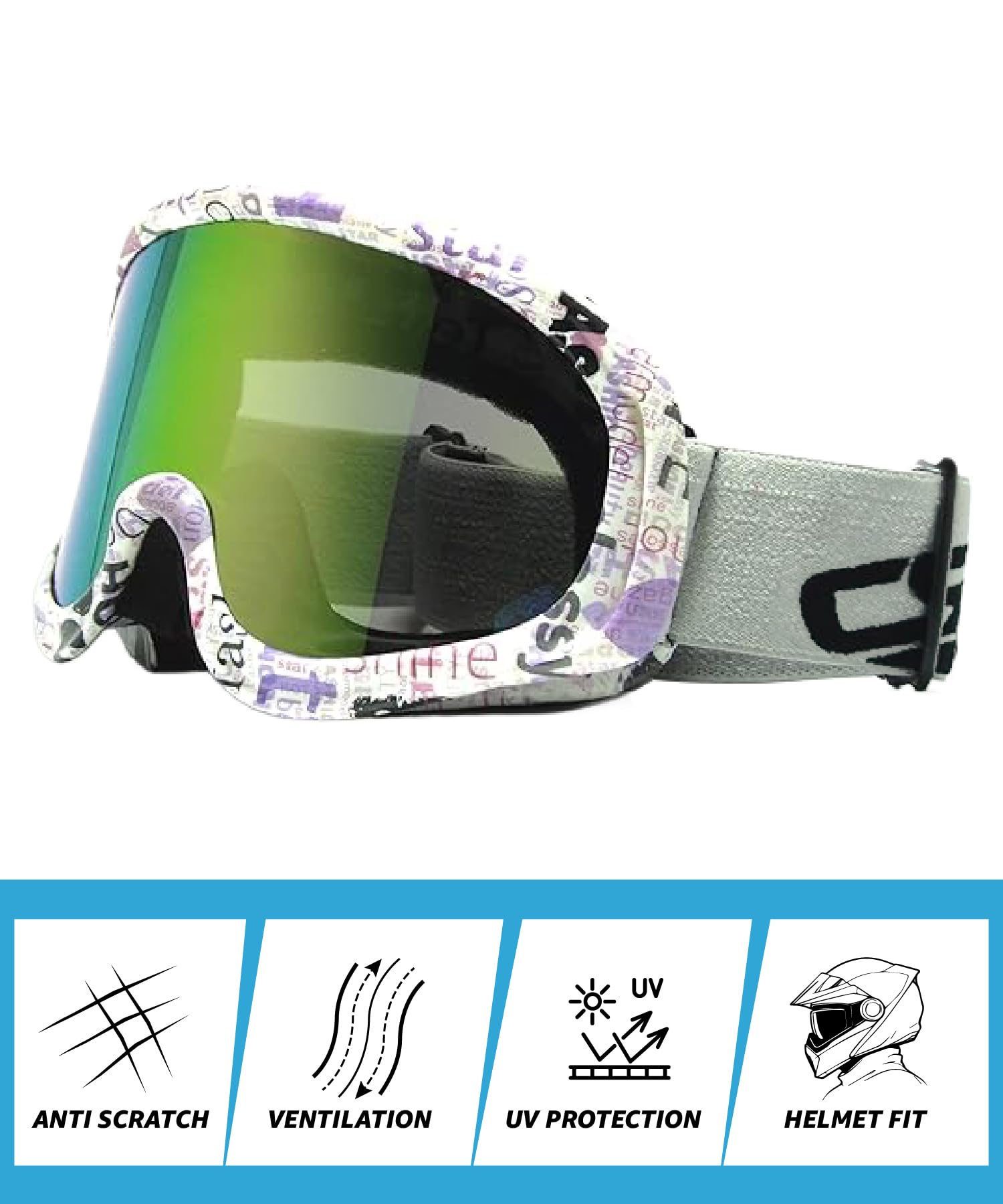 CRG Sports Motorcycle Goggle ATV Dirt Bike Off-Road Racing Anti-Fog UV Protection Adjustable Strap Motocross Goggles for Men,Women, Adults