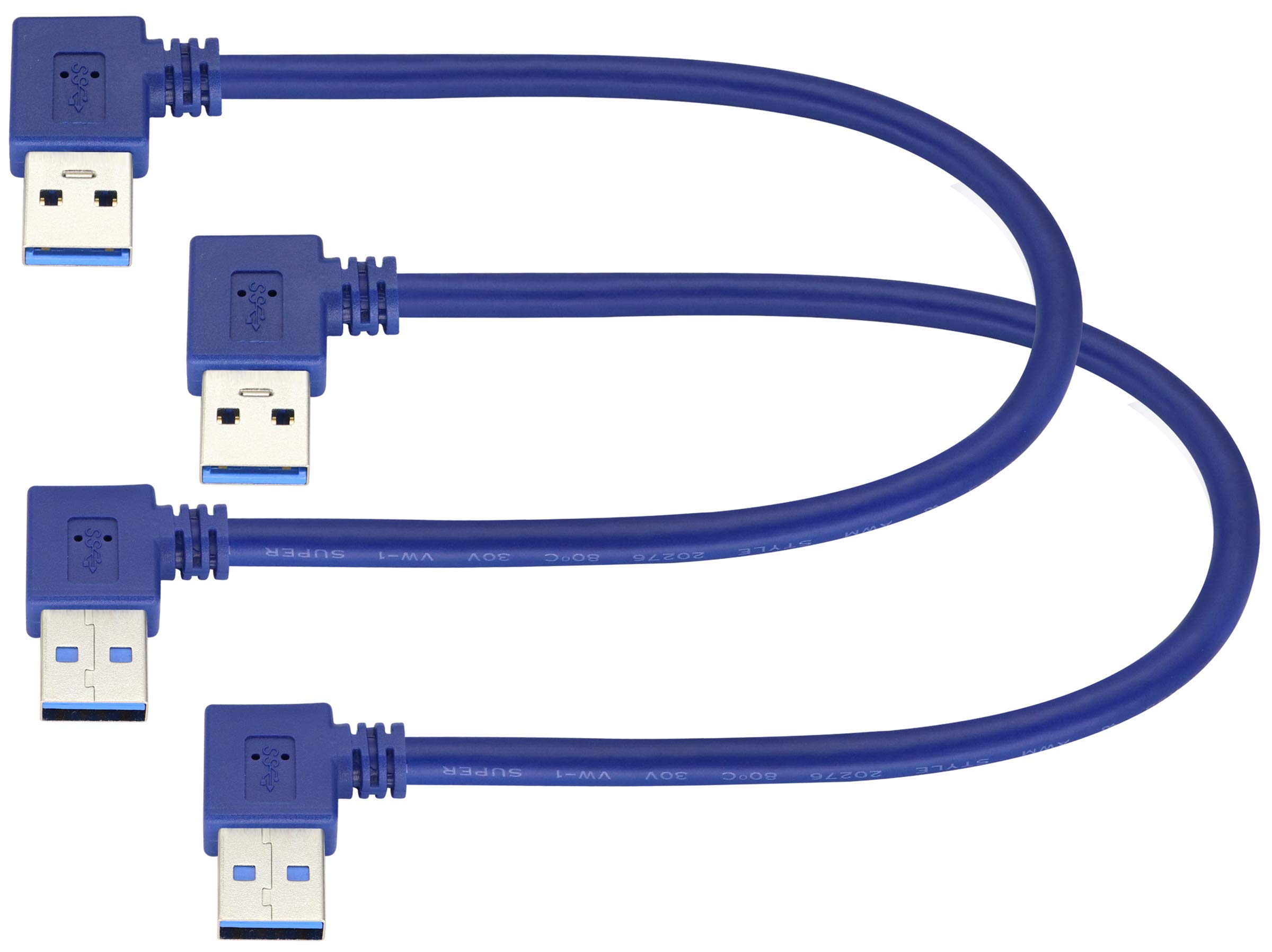 AAOTOKK2 Pack 90 Degree & Right Angle USB 3.0 A Male to USB Male Charging & Data Transfer Cable (0.3M/1ft-Blue) for Hard Drive, Printers, Laptops, More