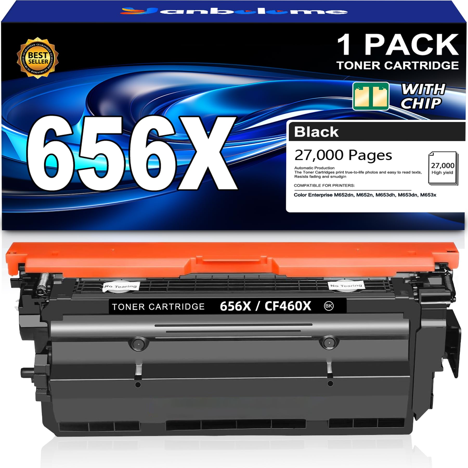 Yanbeleme Remanufactured 656X Black Toner Cartridge High Yield Replacement for HP 656X CF460X for Color Enterprise M652 M653 M652dn M652n M653dh
