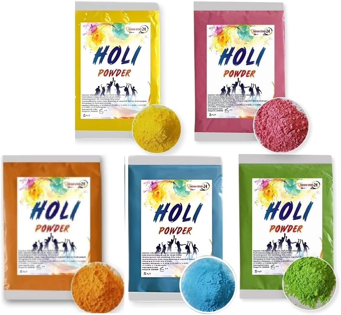 INDIAN STORE 24 Holi Gulal Powder Water Soluble Photoshoot Natural Festival Rangoli Colors Rainbow Powder Bags Sacred Colors of Shining Powder Photo (Mix - 5-2 Color)