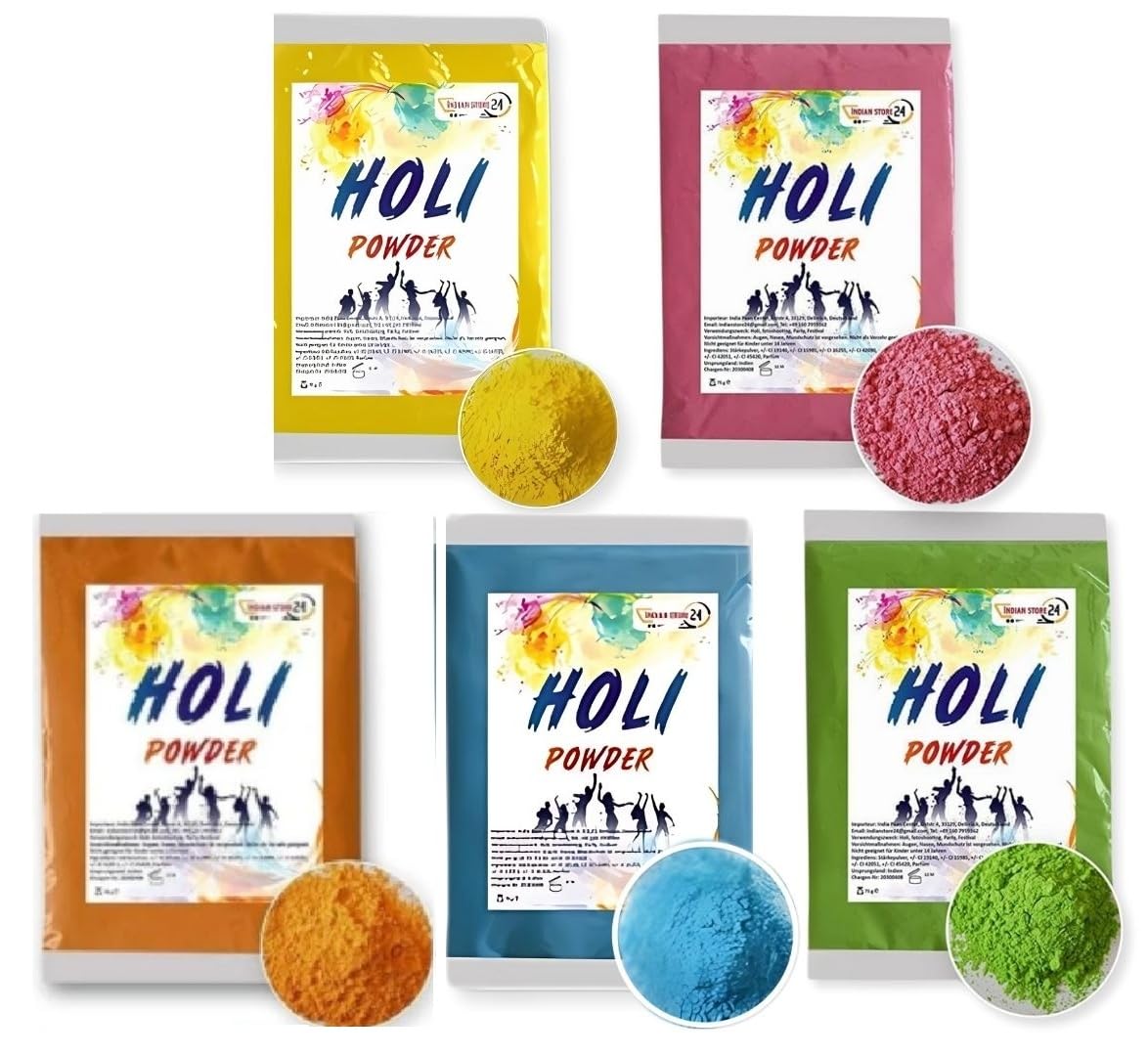 INDIAN STORE 24 Holi Gulal Powder Water Soluble Photoshoot Natural Festival Rangoli Colors Rainbow Powder Bags Sacred Colors of Shining Powder Photo (Mix - 5-2 Color)