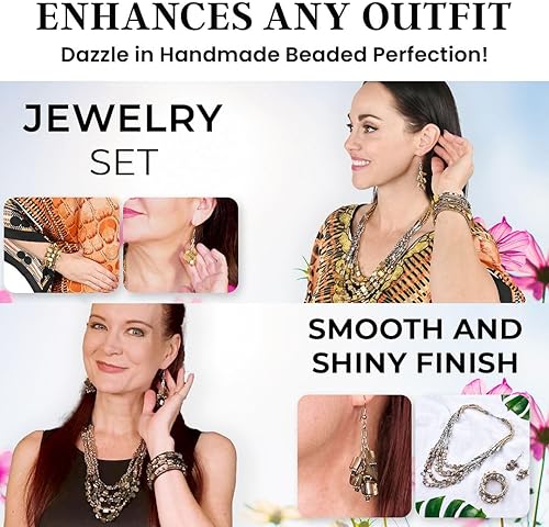 Vista 5 de Costume Jewelry Sets for Women - Beaded Bracelet Earrings and Necklace Set - Handmade Seed Beads Vintage Summer Beach Boho Jewelry - Birthday