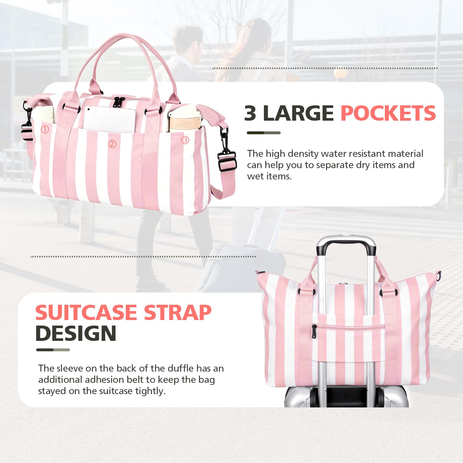 TOPBAG Travel Duffle Bag, Waterproof Weekender Carry On Tote Bags for Women, Sport Gym Bag for Men, Hospital Bag for Labor and Delivery, Overnight Luggage Bag with Trolley Sleeve Coral Pink view 5