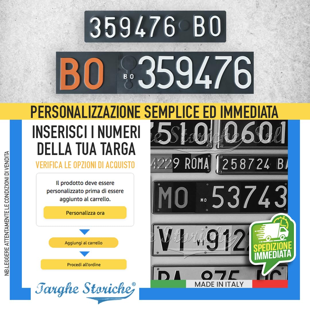 Targhe Personalizzate Modello Kit Completo Plastica 1976-1984 Lettere Numeri Rilievo Made in Italy