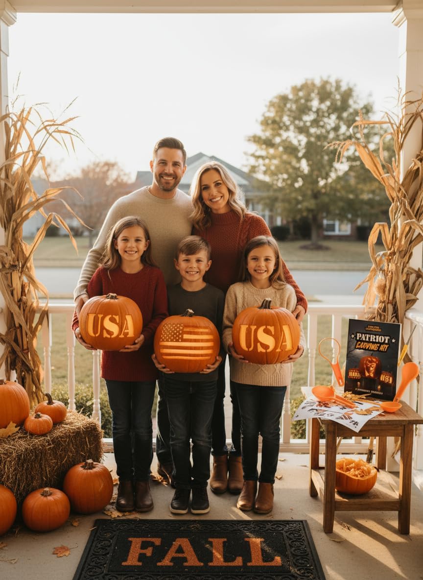 Patriot Pumpkin Carving Kit – 2-Piece American Flag Halloween Carving Tools & Stencils – Durable Stainless Steel Carving Set for Adults & Kids