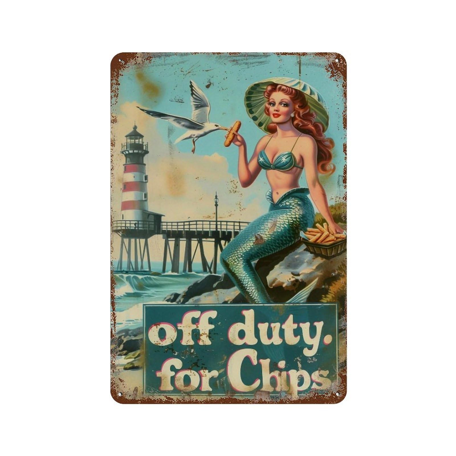 FHUYEURHRY Mermaid Off Duty 01 Wall Decor Retro Iron Vintage Art Metal Tin Sign Poster Modern Home Cofffee Club Art Bar Shop Decorations Style 30x20cm