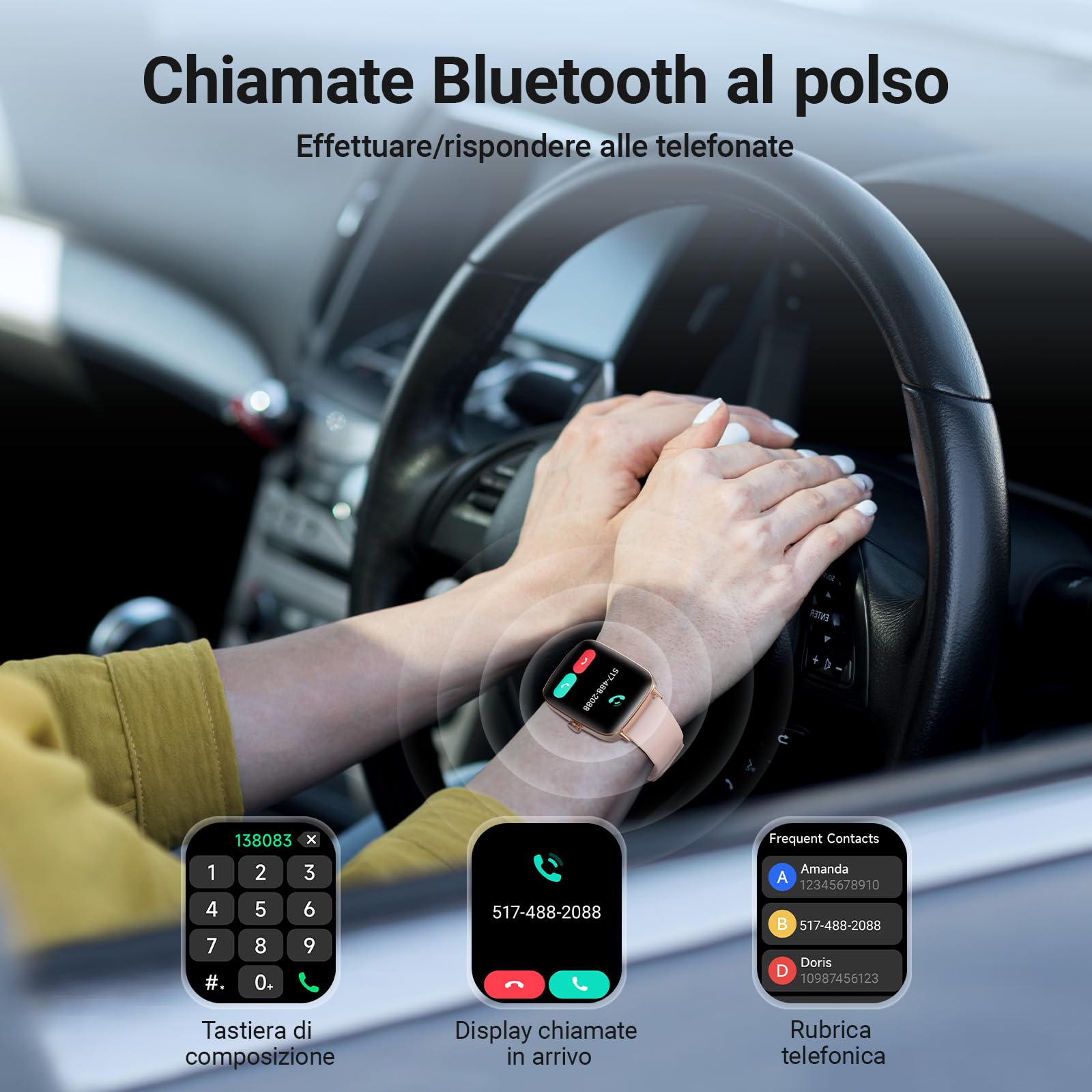 Smartwatch Donna Uomo Chiamate e Whatsapp, 1.85" Smart Watch Contapassi Cardiofrequenzimetro da polso/SpO2/Contapassi/Sonno, Orologio Smart Fitness Sportivo Impermeabile per Android iOS Rosa