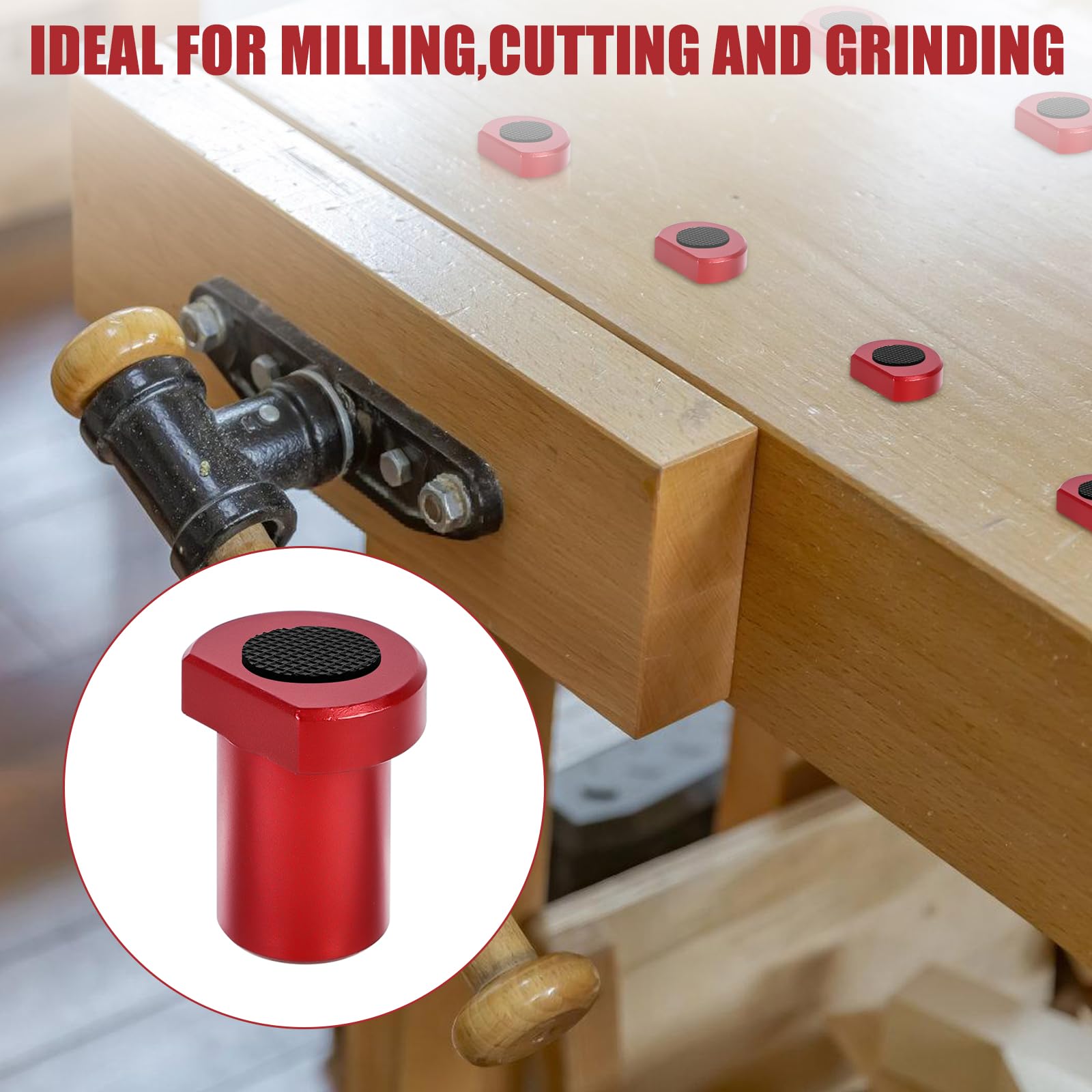 12 ganchos de aleación de aluminio para banco, abrazadera para perros, banco de trabajo, posicionamiento, mandíbulas, accesorios para agujero de perro de 20 mm (rojo)