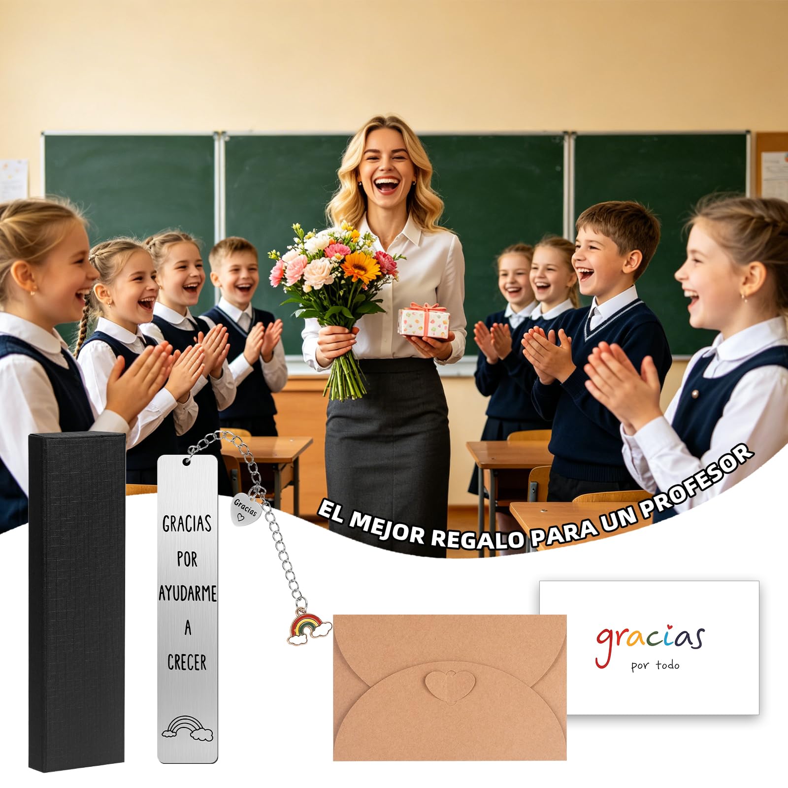 Elegante Marcapáginas en Español 13 x 2.6 cm - Regalo Ideal para Maestros, Colegas y Seres Queridos con Caja de Regalo