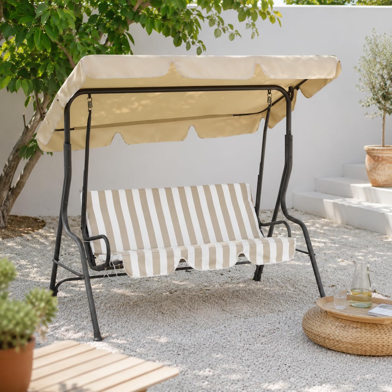 Dondolo da Giardino in Acciaio con Tetto 170x110x153 cm