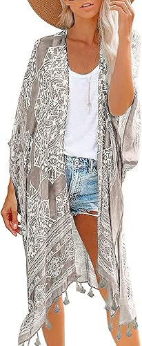 Breezy Lane Cárdigan tipo kimono para mujer, salida de baño de verano, salida de baño con estampado floral para vacaciones
