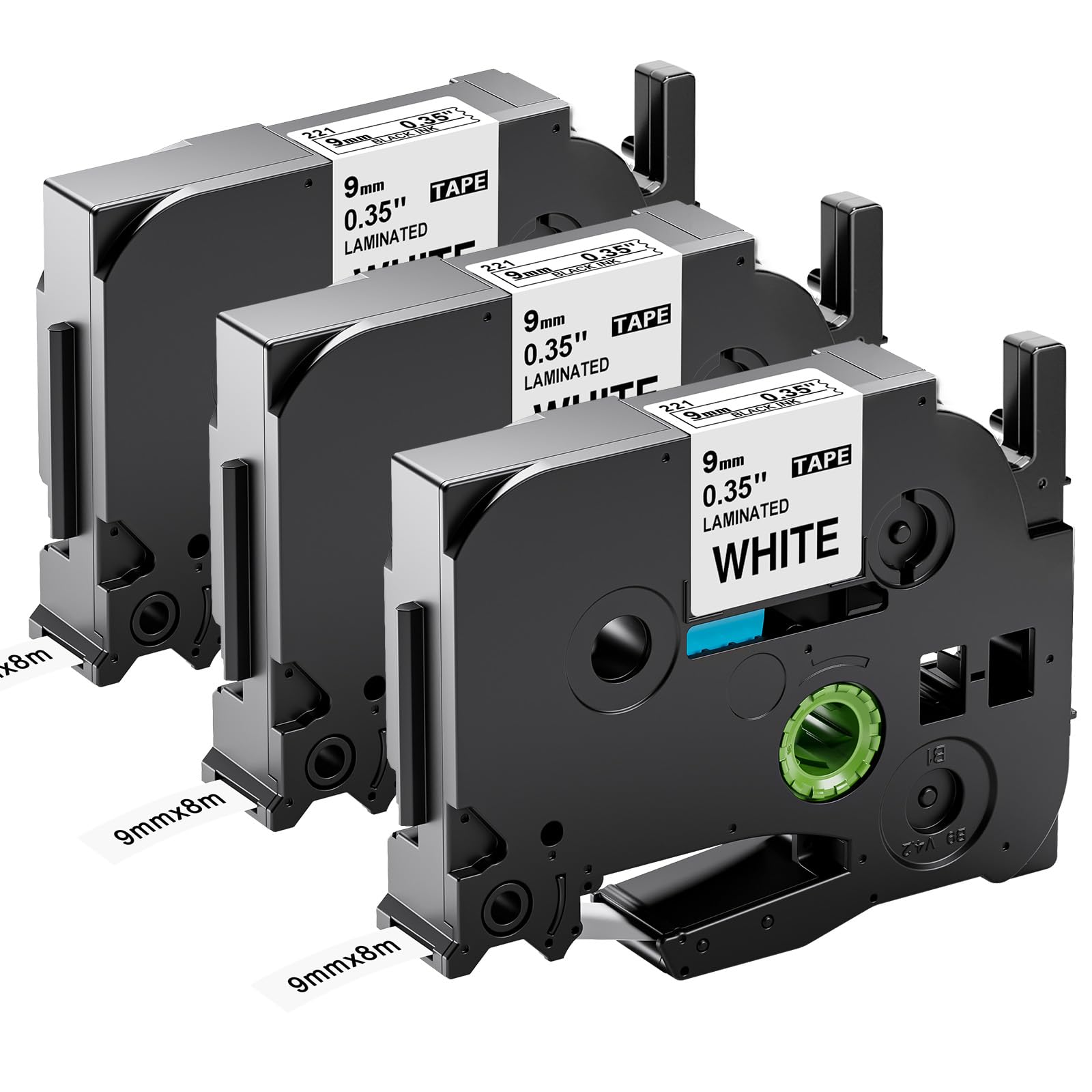 Upwinning TZe-221 Compatible with TZE Tape 9mm Replace for Brother P-Touch Tape 9mm, Laminated 0.35 9 mm Black on White TZe221 AZe-221 for Brother P Touch Label Maker PT900 1000 1010 H105 H110, 3-Pack