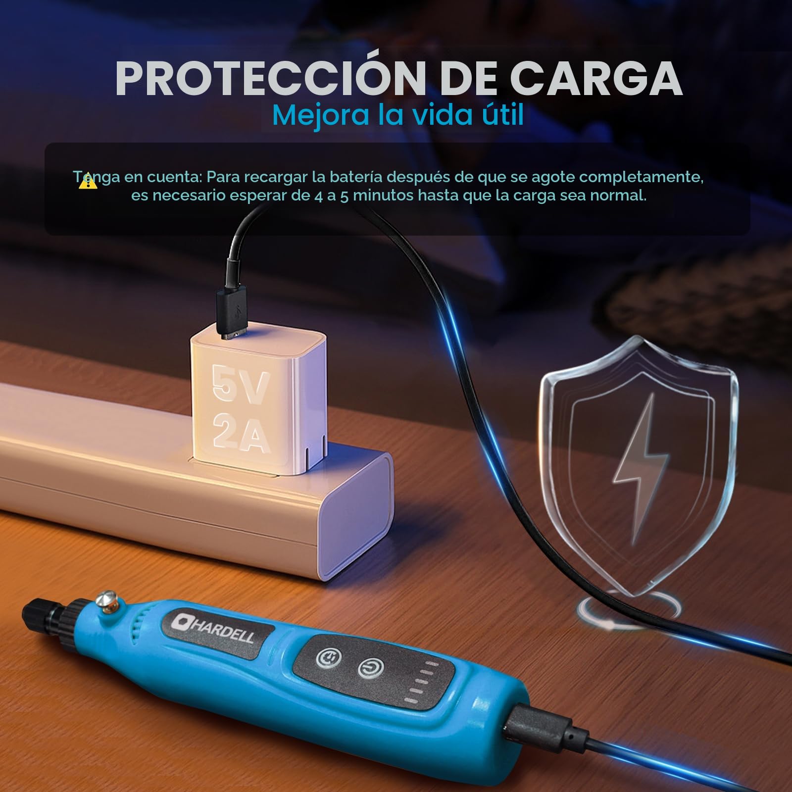 HARDELL Mini Amoladora Eléctrica, 3.7V Herramienta Rotativa Inalambrica con 43 Accesorios, Usar Mientras Se Carga, 5 Velocidades Variables para Pulido, Grabar, Taladro, Lijado, Moler, Bricolaje