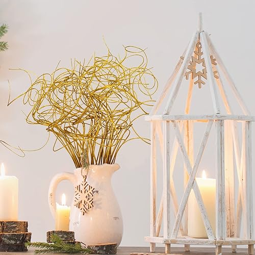 Miniatura 3 de Syhood Jarrón de ramas rizadas de Navidad con 60 tallos de Navidad, con purpurina, para decoración de Navidad, boda, vacaciones y hogar (dorado)