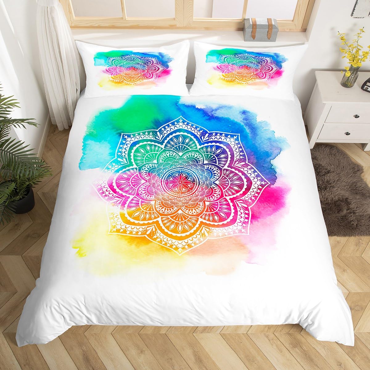 Boho Mandala Bedding Set Kids Bohemian Style Comforter Cover Set for Boys Girls Hippie Mandala Duvet Cover Breathable Colorful Floral Bedspread Cover Colorful Decor Flower Quilt Cover Single โ image 1