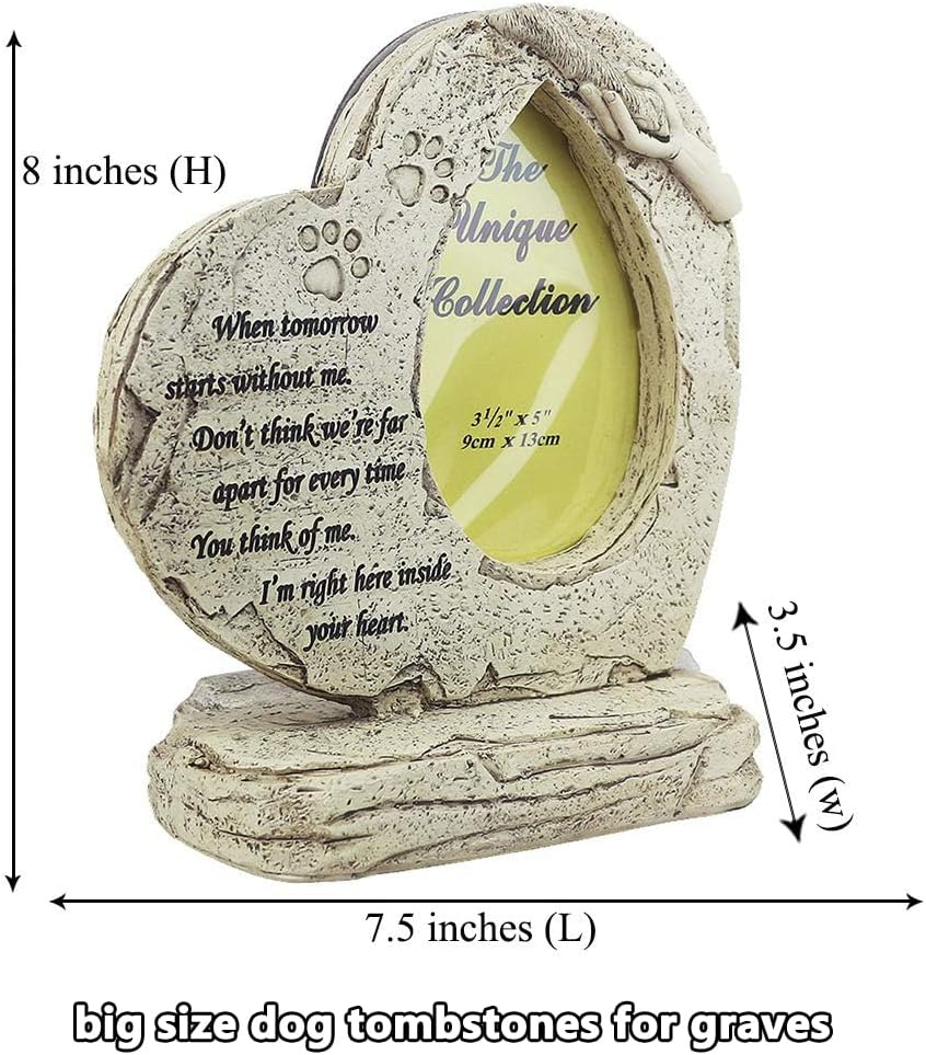 jinhuoba Heart Shaped Pet Memorial Stones for Dogs, Pet Dog HeadStones Grave Stones with Photo Frame, Loss of Pet Dog Sympathy Gifts Memorial Gifts Passing Away Gifts Outdoor or Indoor - Image 5