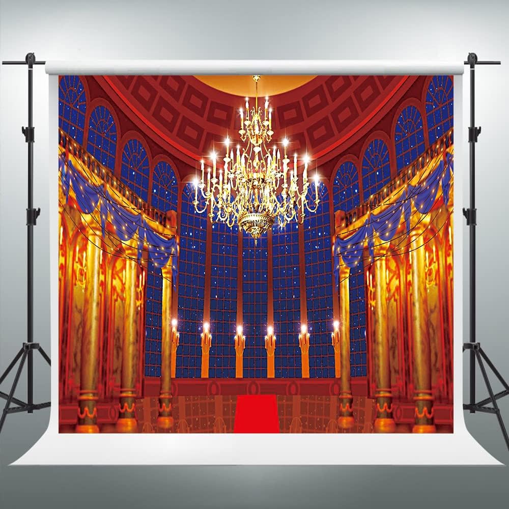 VIDMOT Ballroom Backdrop Beast's Palace Background for Girl Princess Bell Party 8x8ft Magnificent Medieval Castle Photo Booth Studio Props BJLSVV803