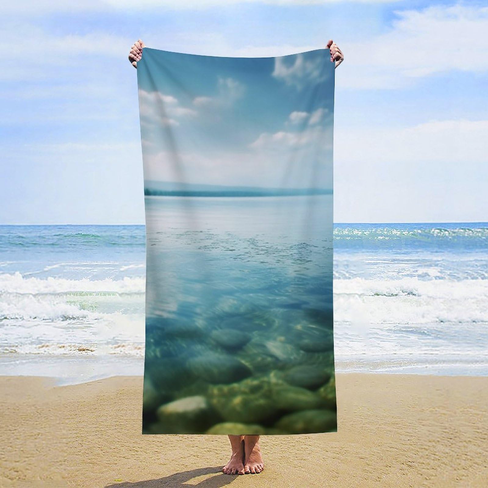NTVOWPZO Lake Water Beach Towel Oversized Microfiber Bath Towels Lightweight Sand Proof Beach Towels Absorbent Pool Towels for Swimming Yoga Bathroom Towel 31.5" X 63"