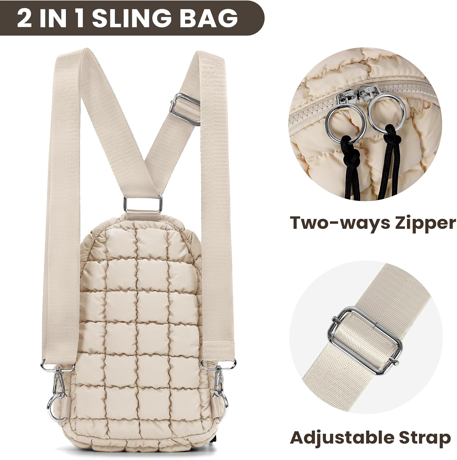 YFGBCX Puffer Bag Quilted Sling Bag for Women Crossbody Purse Sling Backpack Quilted Fanny Pack Puffy Chest Purse - Image 4