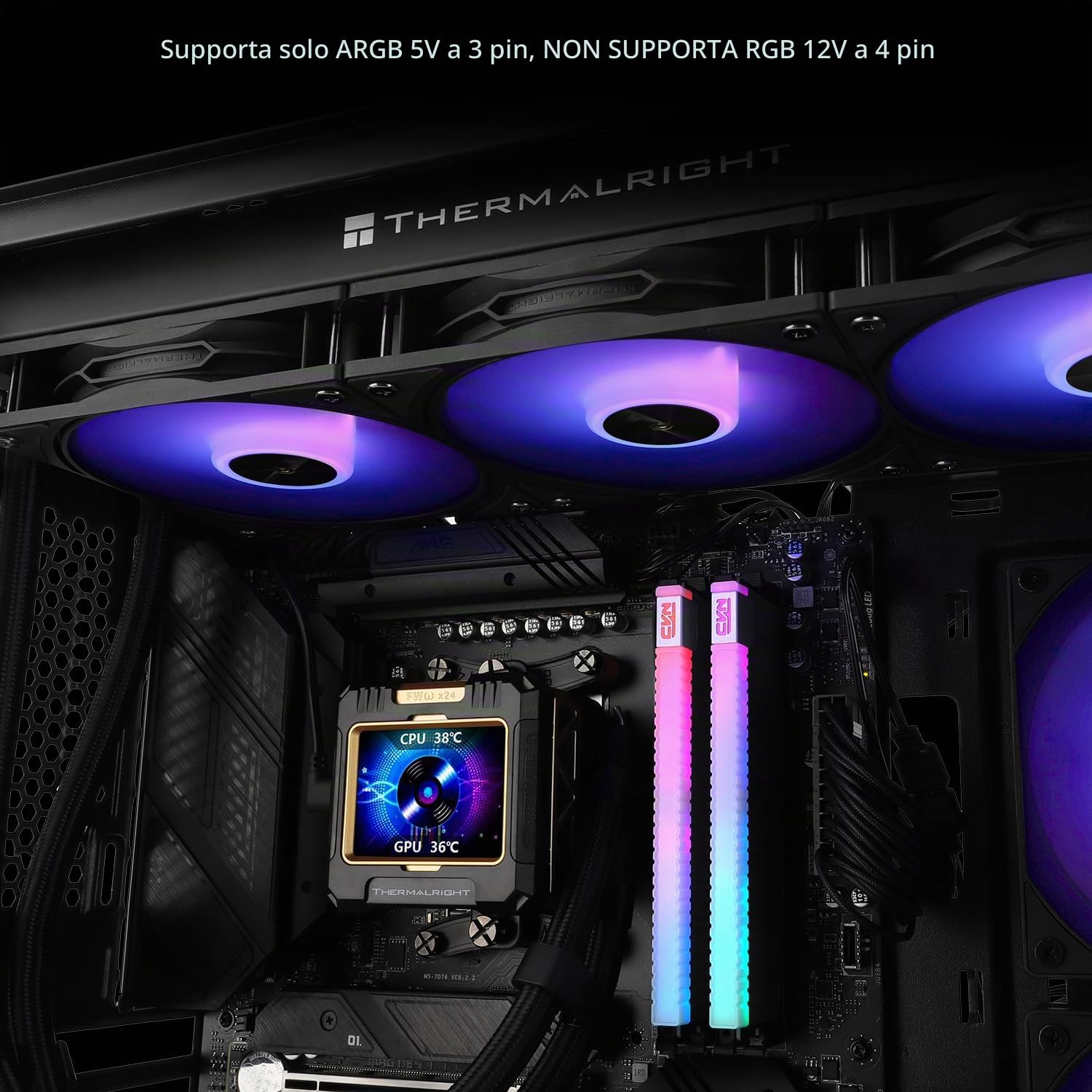 Thermalright FW360 Black ARGB CPU Dissipatore a Liquido con 3 Ventole PWM, RPM 2000RPM, Schermo LCD IPS, Risoluzione 320 * 240, Dissipatore CPU a Liquido per AMD: AM4/AM5/Intel LGA1700