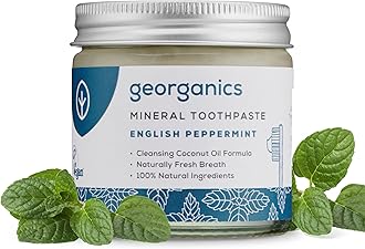 Georganics | Natural + Organic Toothpowder, Whitening + Stain-Removing Formula, English Peppermint, 120ml / 4oz