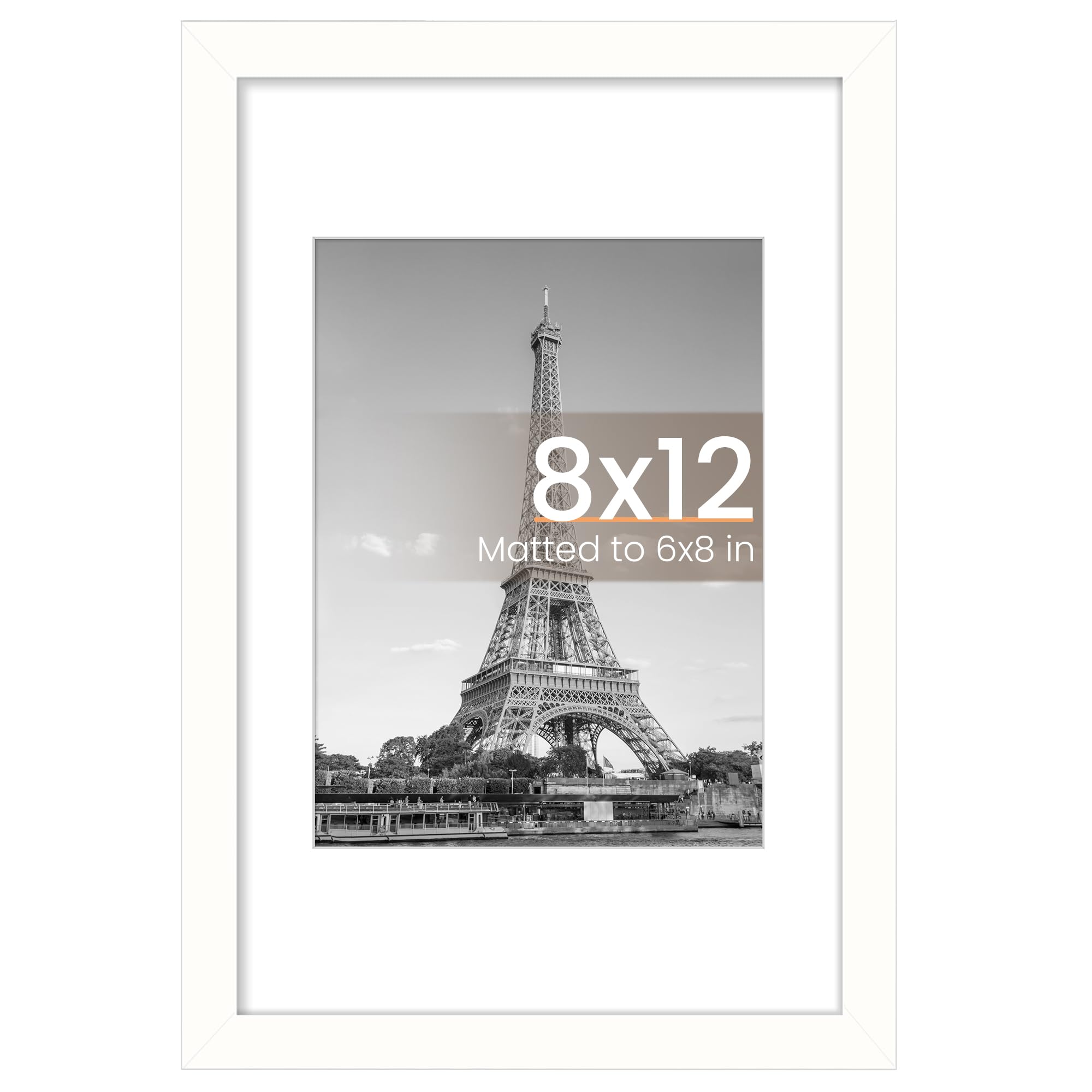 upsimples 8x12 Picture Frame, Display Pictures 6x8 with Mat or 8x12 Without, Wall Hanging Photo Frames, White, 1 Pack