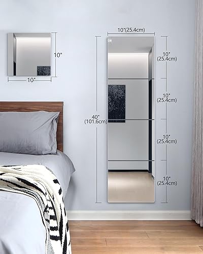 Miniatura 2 de Espejos de pared para puerta de dormitorio, azulejos irrompibles de longitud completa, espejo inastillable para niños, paquete de 4 unidades de 10 x