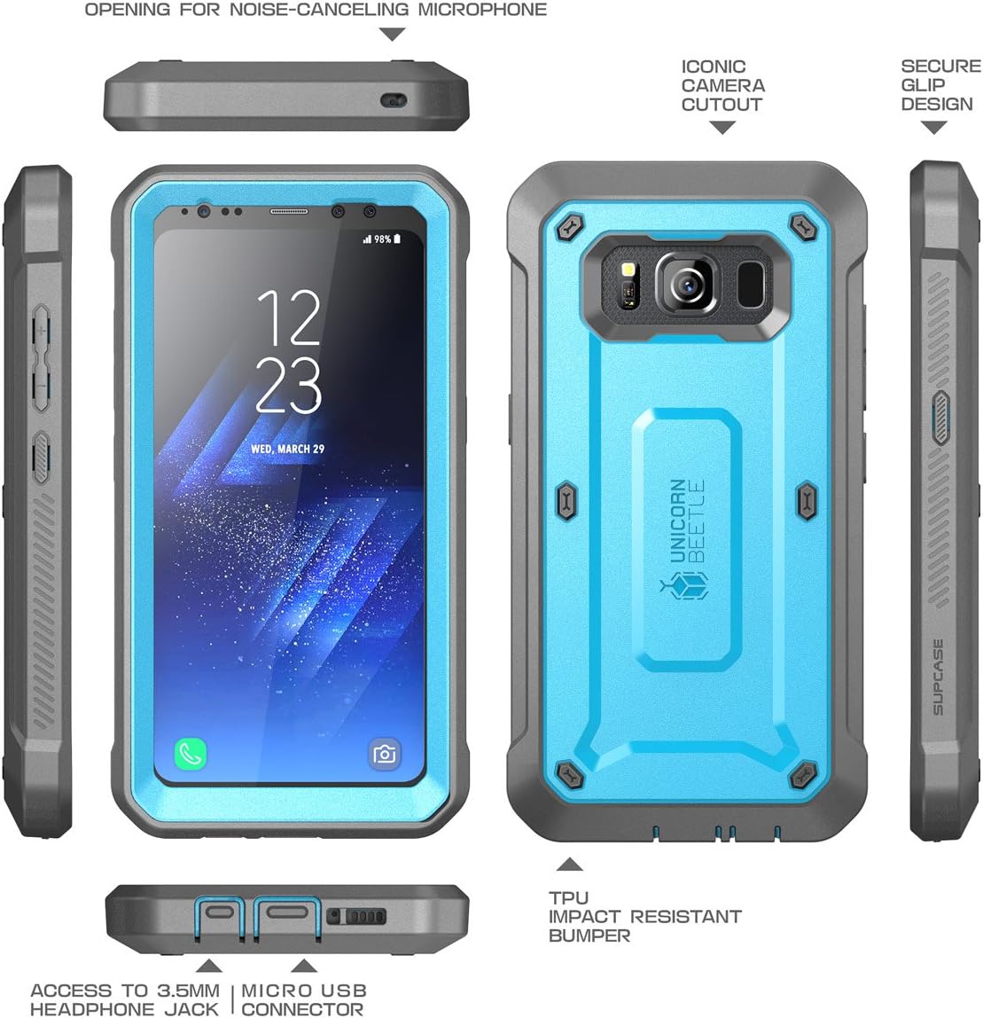 Cheapest 🛒 SUPCASE Unicorn Beetle Pro Series Case Designed for Samsung Galaxy S8 Active 2017 Release，Full-Body Rugged Holster Case with Built-in Screen Protector (Blue/Gray)