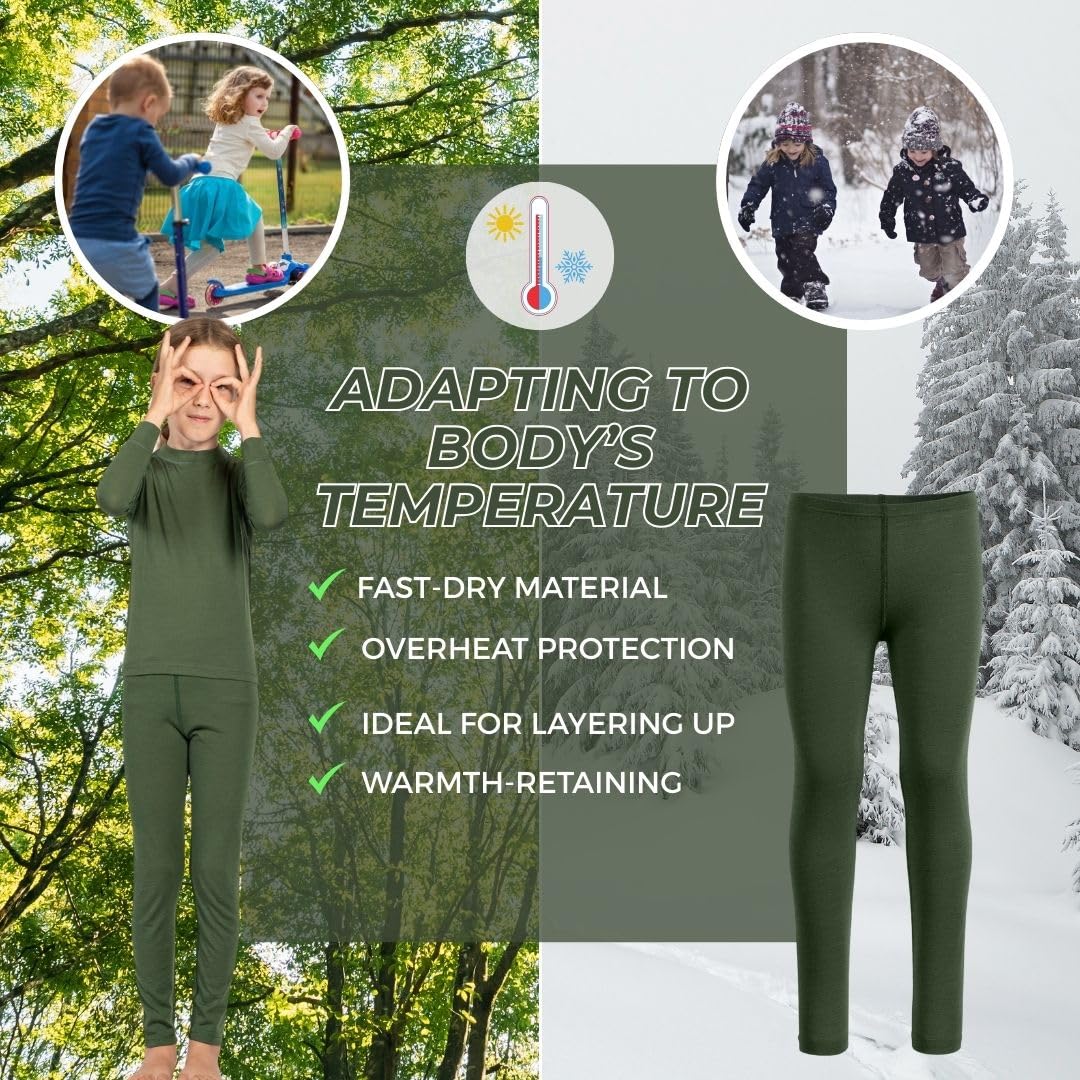 menique 100 % lana merino para niños, leggings térmicos para niños y niñas, medias de secado rápido, pieles para fútbol, correr, deportes al aire libre, senderismo, ropa de dormir