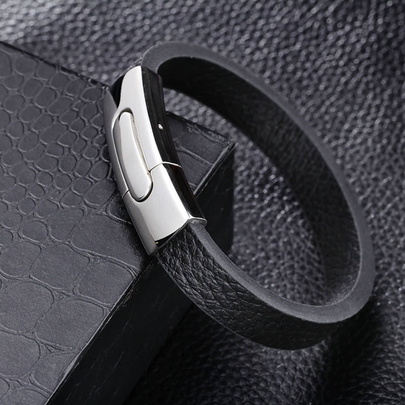 Pulsera de acero inoxidable, pulsera de cuero para hombre, hebilla magnética, tejido para mujer