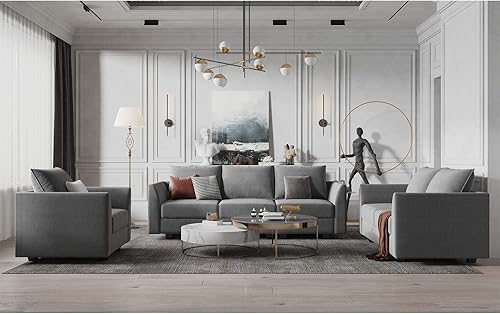 Miniatura 2 de HONBAY Módulo medio de tela moderna para sofá modular, sofá seccional personalizable, silla sin brazos, color gris