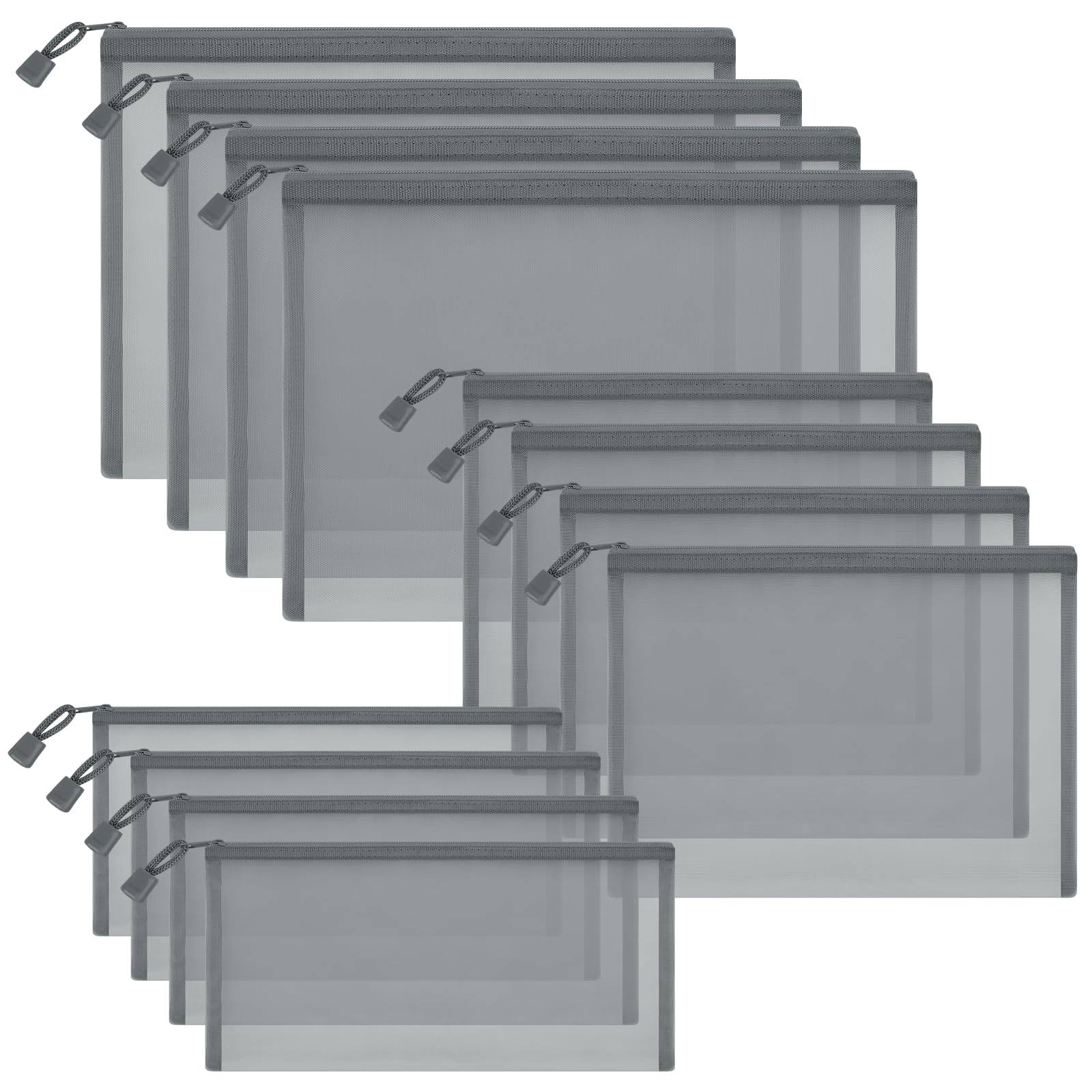 Sinzip 12 Pieces Zipper Nylon Mesh Pouch, Mesh Cosmetic Bags Makeup Bags Pencil Case, Multipurpose Travel Bags for Cosmetic School Office Supplies and